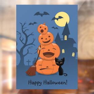 Autocollant Pour Fenêtre Halloween Citrouilles et chat noir
