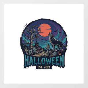 Autocollant Pour Fenêtre Halloween Est Hurlement Loup Lune Rouge Main Zombi