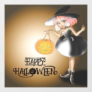 Autocollant Pour Fenêtre Halloween jolie sorcière Éffrayante Whimsical viol