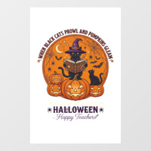 Autocollant Pour Fenêtre Halloween Joyeux Professeur Chapeau de Sorcière Ch