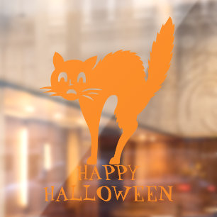 Autocollant Pour Fenêtre Halloween orange chat noir décorations de texte pe