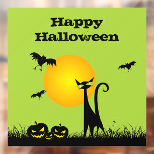 Autocollant Pour Fenêtre Halloween Pleine lune de chat noir