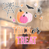 Autocollant Pour Fenêtre Halloween Trick ou traiter Citrouilles roses Spide (Feuille 2)
