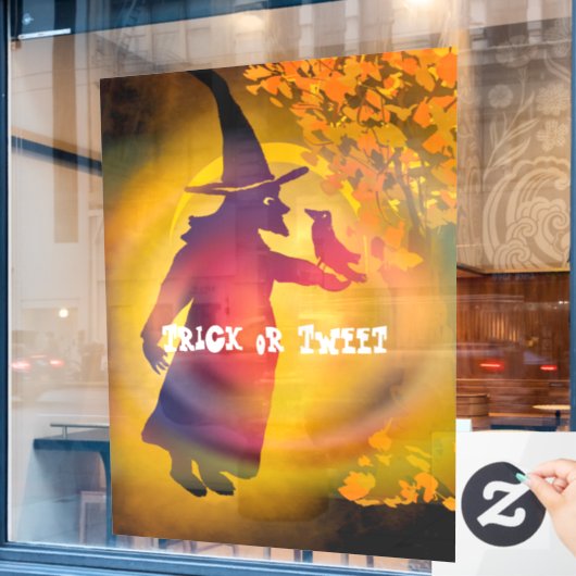 Autocollant Pour Fenêtre Halloween Witch et Black Bird Trick ou Tweet Win (Fenêtre de café)