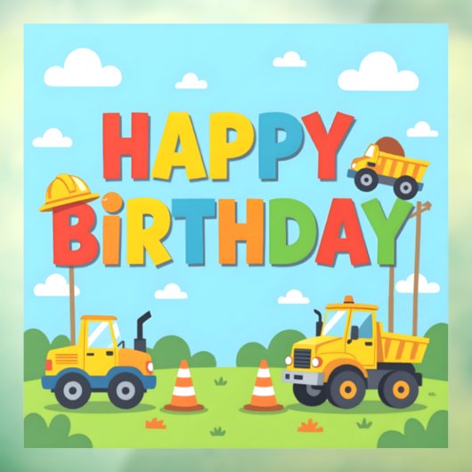 Autocollant Pour Fenêtre Happy birthday construction builder theme (Feuille 3)