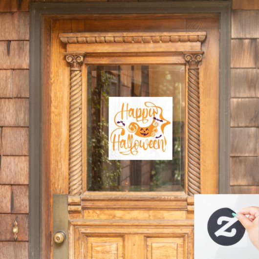 Autocollant Pour Fenêtre Happy Halloween chauves-souris Jack-o'-lantern (Porte d'accueil)