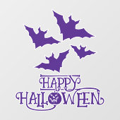 Autocollant Pour Fenêtre Happy Halloween chauves-souris violet cool éffraya (Feuille)