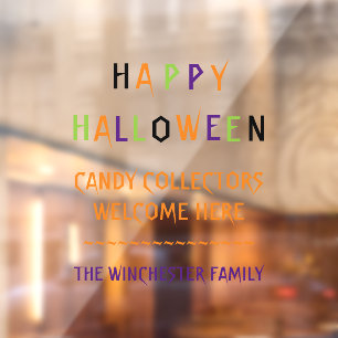 Autocollant Pour Fenêtre Happy Halloween coloré fun éffrayant texte personn