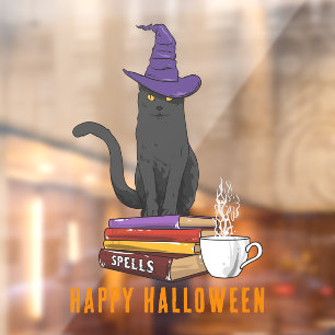 Autocollant Pour Fenêtre Happy Halloween Éffrayants sorts Black Cat Personn