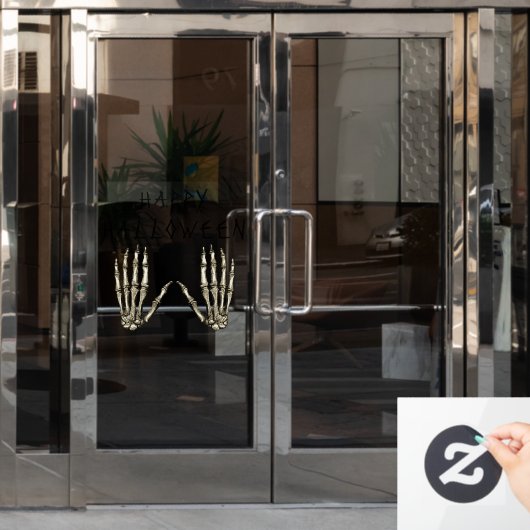 Autocollant Pour Fenêtre Happy Halloween Skeleton Mains (Porte de bureau)