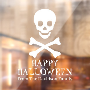 Autocollant Pour Fenêtre Happy Halloween squelette crâne blanc personnalisé