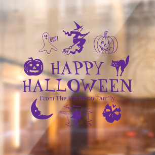 Autocollant Pour Fenêtre Happy Halloween violet nom personnalisé transparen