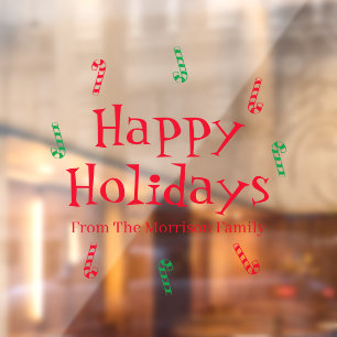 Autocollant Pour Fenêtre Happy Holidays rouge vert nom personnalisé sucre d