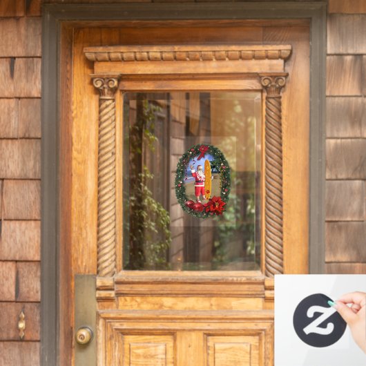 Autocollant Pour Fenêtre Hawaii Père Noël avec Surfboard (Porte d'accueil)