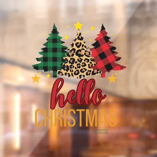 Autocollant Pour Fenêtre Hello Christmas Plaid Leopard Xmas Trees Custom (Feuille 2)