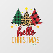 Autocollant Pour Fenêtre Hello Christmas Plaid Leopard Xmas Trees Custom (Feuille)