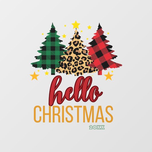 Autocollant Pour Fenêtre Hello Christmas Plaid Leopard Xmas Trees Custom (Feuille)