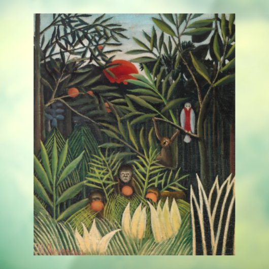 Autocollant Pour Fenêtre Henri Rousseau - Singes et perroquets en Forêt Vie (Feuille 3)