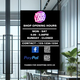 Autocollant Pour Fenêtre Heure d'ouverture de l'entreprise avec Facebook Pa