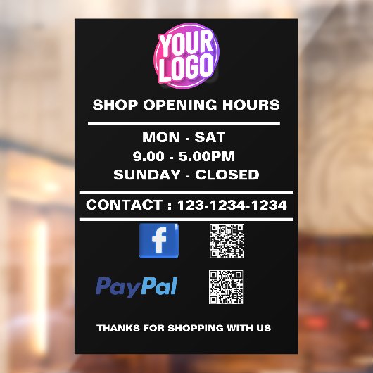 Autocollant Pour Fenêtre Heure d'ouverture de l'entreprise avec Facebook Pa (Feuille 2)