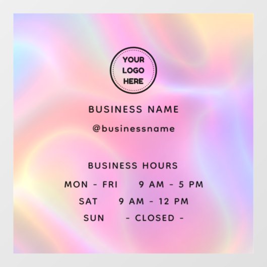 Autocollant Pour Fenêtre Heure D'Ouverture Holographique Avec Logo Heures D (Feuille)