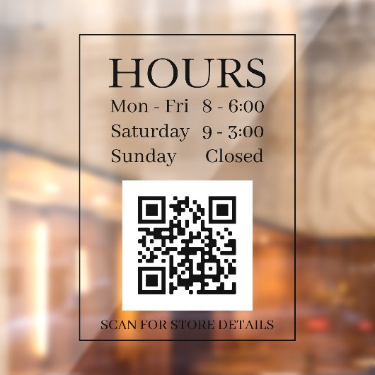 Autocollant Pour Fenêtre Heures de signature ouverte, code QR, texte noir d (Feuille 2)