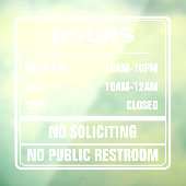 Autocollant Pour Fenêtre Heures d'opération Pas de sollicitation de toilett (Feuille 3)
