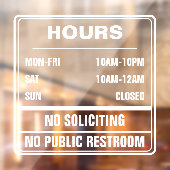 Autocollant Pour Fenêtre Heures d'opération Pas de sollicitation de toilett (Feuille 2)