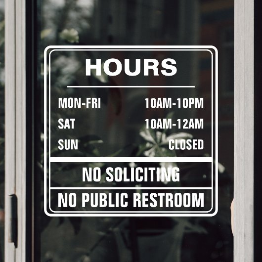 Autocollant Pour Fenêtre Heures d'opération Pas de sollicitation de toilett
