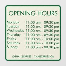 Heures d'ouverture - 30,5 x 30,5 - Cling de fenêtr