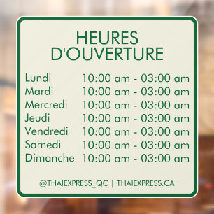 Autocollant Pour Fenêtre Heures d'ouverture - 4x4 - Français