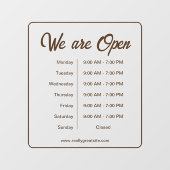 Autocollant Pour Fenêtre Heures d'ouverture Affaires Café Brun Script (Feuille)