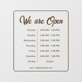 Autocollant Pour Fenêtre Heures d'ouverture Affaires Café Marron Script (Feuille)