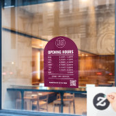 Autocollant Pour Fenêtre Heures d'ouverture avec logo code QR Arch bordeaux (Fenêtre de café)