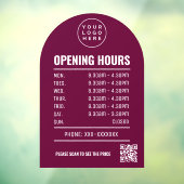 Autocollant Pour Fenêtre Heures d'ouverture avec logo code QR Arch bordeaux (Feuille 3)