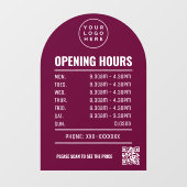 Autocollant Pour Fenêtre Heures d'ouverture avec logo code QR Arch bordeaux (Feuille)