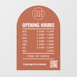 Autocollant Pour Fenêtre Heures d'Ouverture Avec Logo Code Qr Arche Terraco