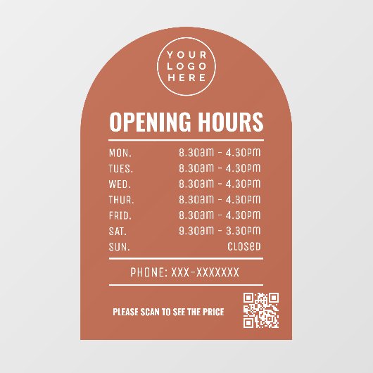 Autocollant Pour Fenêtre Heures d'Ouverture Avec Logo Code Qr Arche Terraco (Feuille)