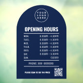 Autocollant Pour Fenêtre Heures d'ouverture avec logo code QR et arche bleu (Feuille 3)