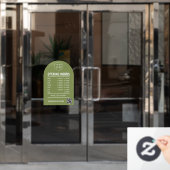 Autocollant Pour Fenêtre Heures d'ouverture avec logo code QR Vert Sage Arc (Porte de bureau)