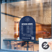 Autocollant Pour Fenêtre Heures d'ouverture avec logo QR Code et arche bleu (Fenêtre de café)