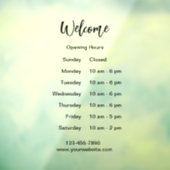 Autocollant Pour Fenêtre Heures d'ouverture Bienvenue Script noir Heures d' (Feuille 3)