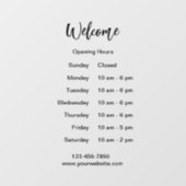 Autocollant Pour Fenêtre Heures d'ouverture Bienvenue Script noir Heures d' (Feuille)