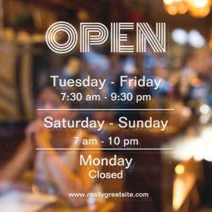 Autocollant Pour Fenêtre Heures d'ouverture blanc Heures d'ouverture Arrièr