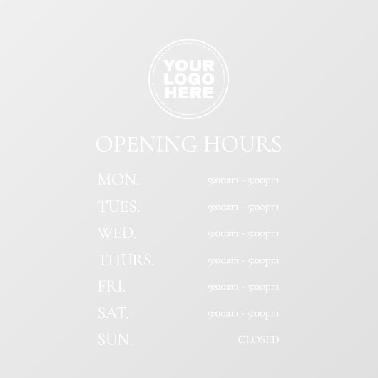 Autocollant Pour Fenêtre Heures d'ouverture blanches simples et minimes (Feuille)