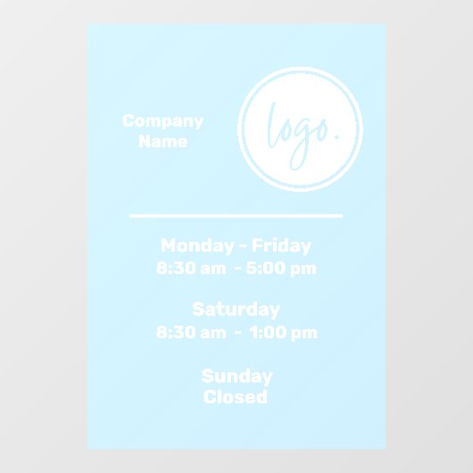 AUTOCOLLANT POUR FENÊTRE HEURES D'OUVERTURE BLEU ET BLANC LOGO D'ENTREPRISE (Feuille)