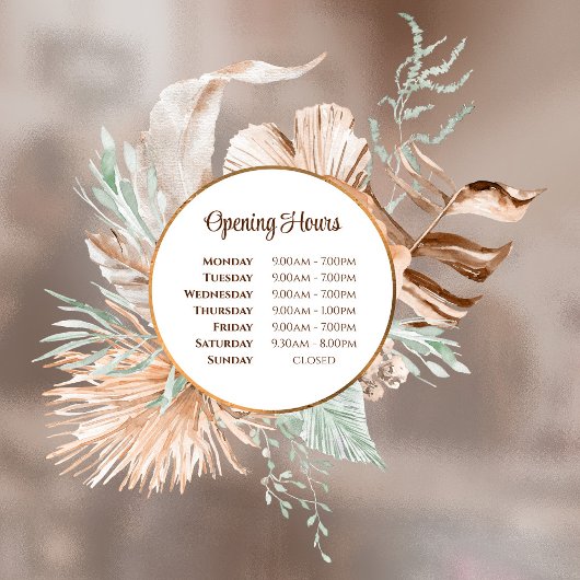 Autocollant Pour Fenêtre Heures d'ouverture Bouquet Beige et Menthe Autocol