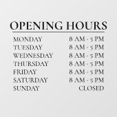 Autocollant Pour Fenêtre Heures d'ouverture | Business Time Open Black Sign (Feuille)