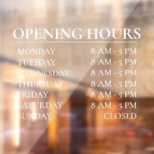 Autocollant Pour Fenêtre Heures d'ouverture   Business Time Open White Sign