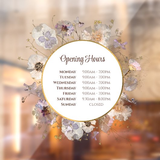 Autocollant Pour Fenêtre Heures d'ouverture cercle de fleurs séchées Autoco (Feuille 2)